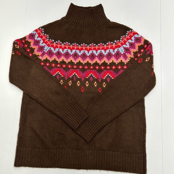 Lou & Grey Sweaters - Lou & Grey Chocolate Knit Fairisle Mock Neck Sweater Women’s S Colorful